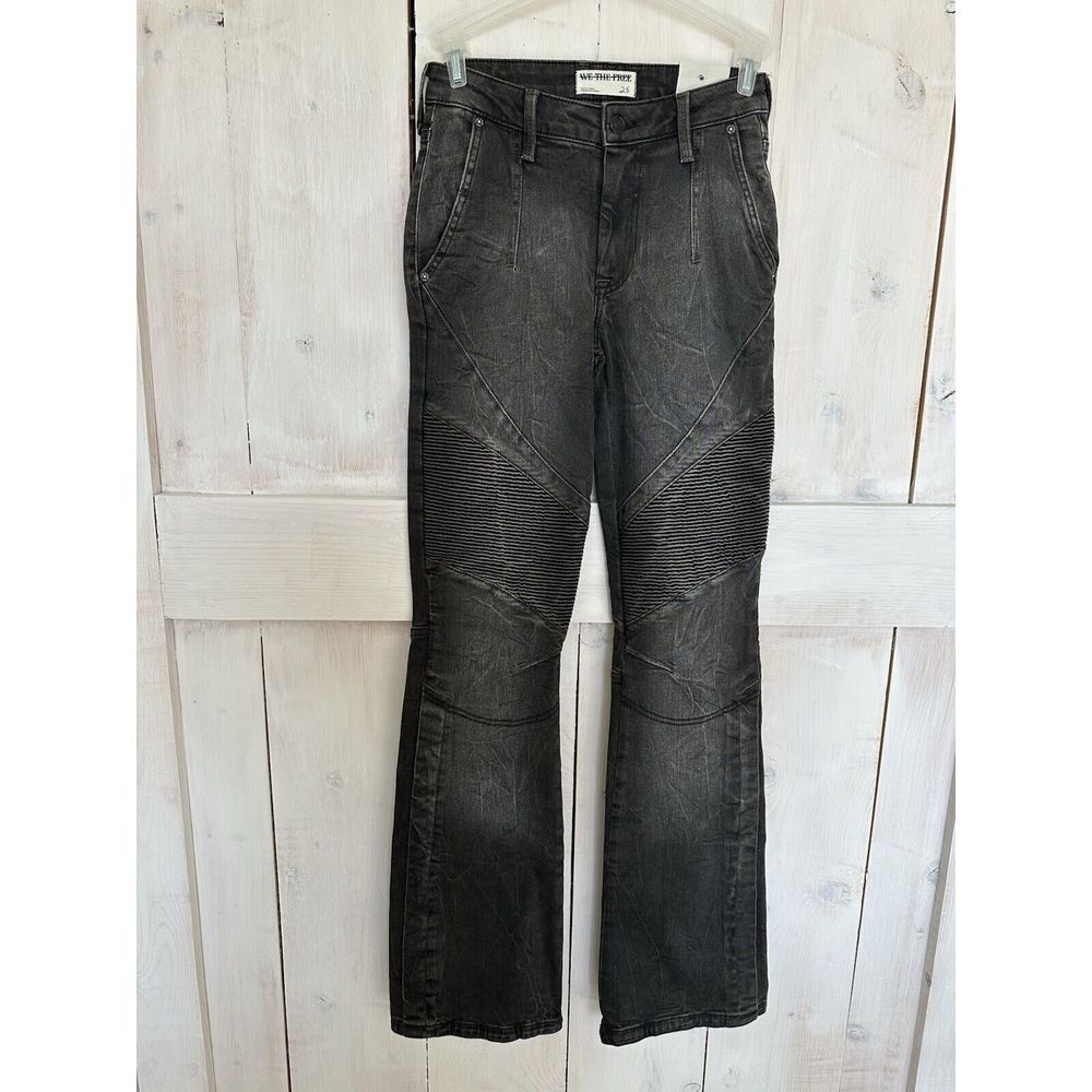 Free‎ People We The Free Vector Moto Flare Jeans Distressed Black Size 25 NWT - Picture 14 of 14